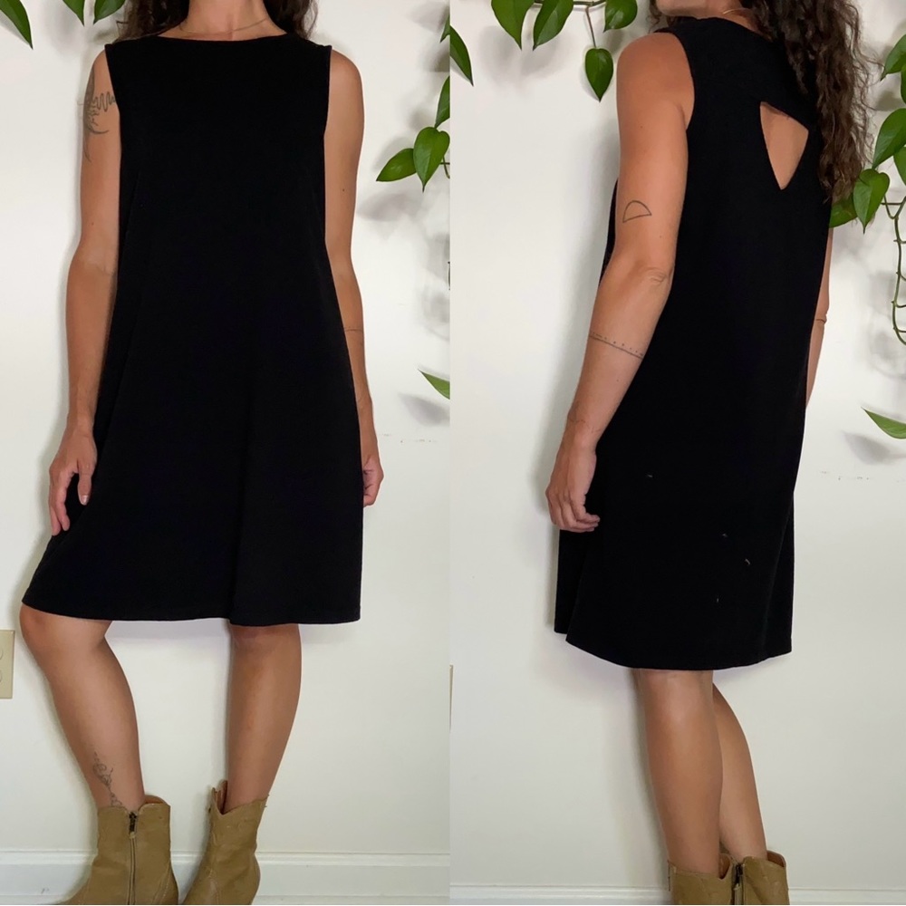 🌹 SOLD 🌹 Prairie Cotton Black Midi Dress w/ Back Cutout